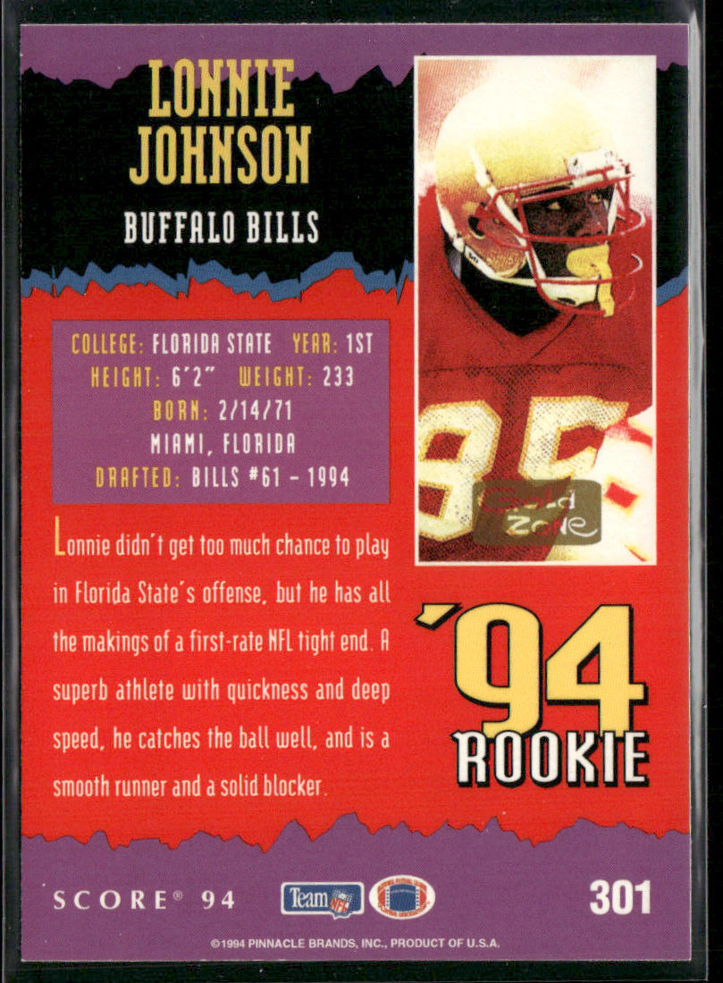 Lonnie Johnson 1994 Score Gold Zone #301 RC Buffalo Bills