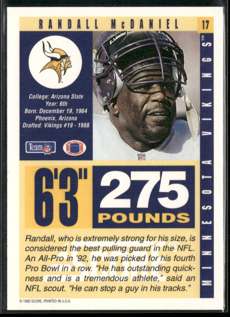Randall McDaniel 1993 Score #17 Minnesota Vikings