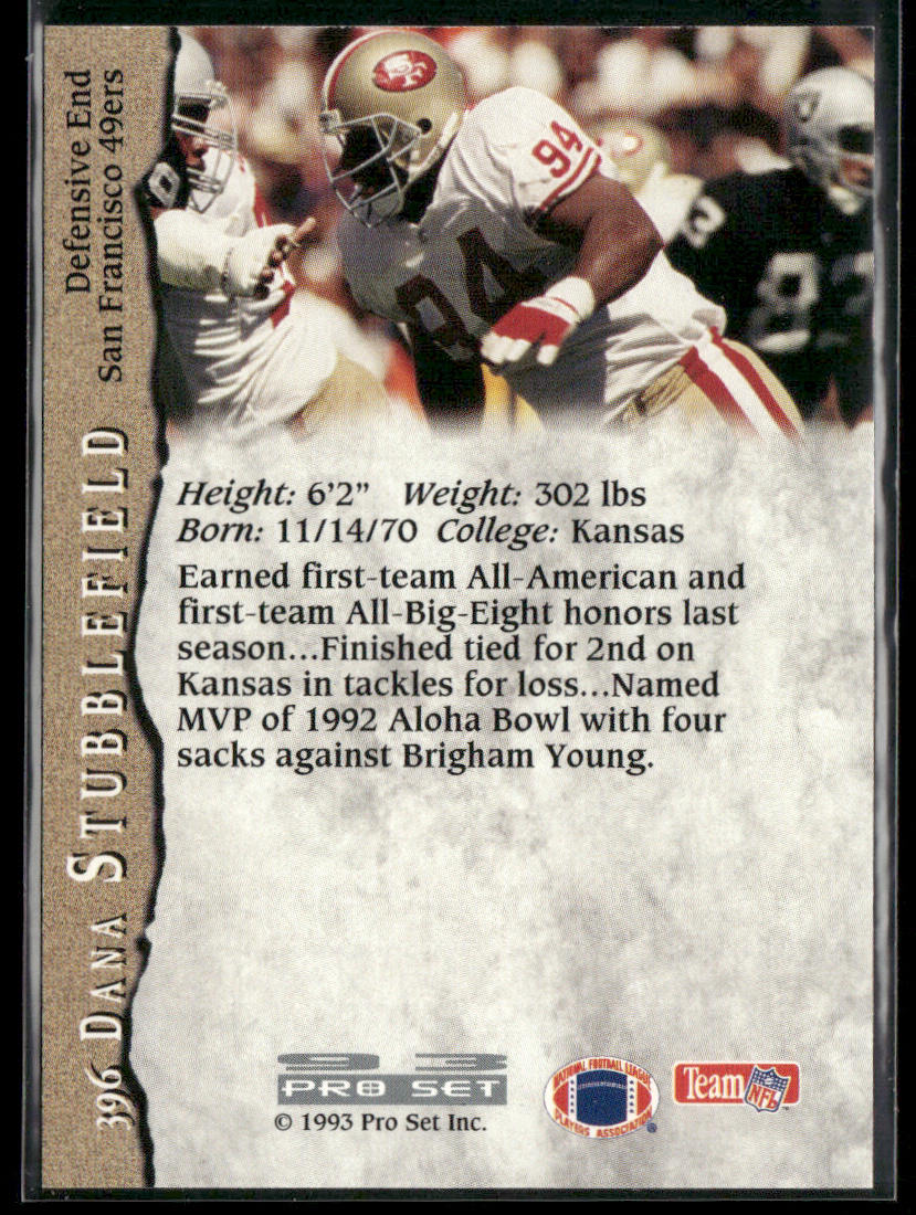 Dana Stubblefield 1993 Pro Set #396 RC San Francisco 49ers