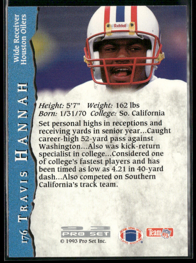 Travis Hannah 1993 Pro Set #176 RC Houston Oilers