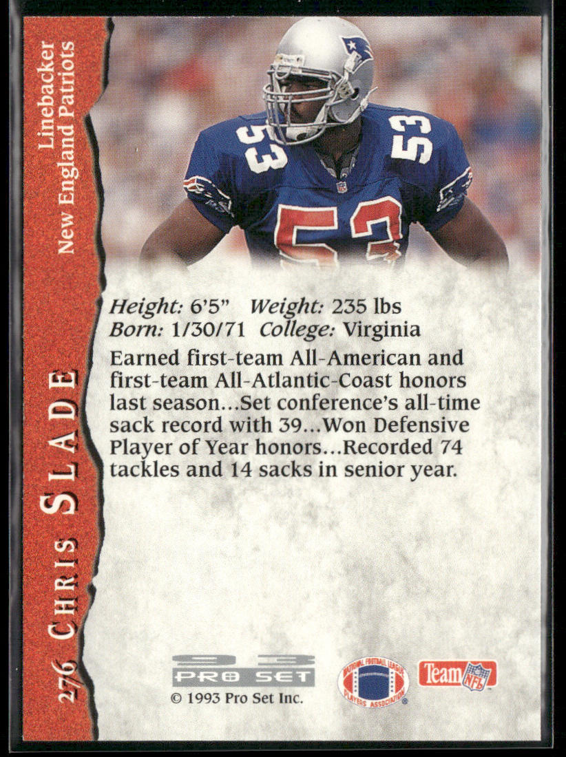 Chris Slade 1993 Pro Set #276 RC New England Patriots