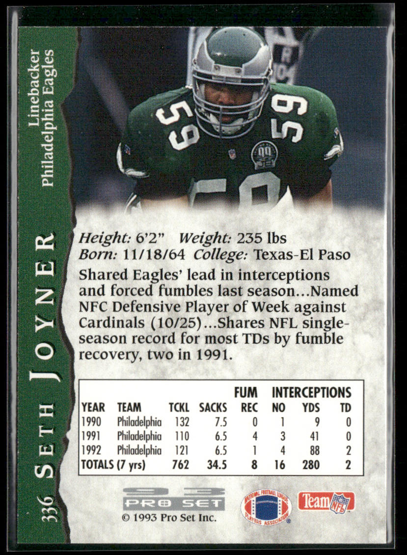 Seth Joyner 1993 Pro Set #336 Philadelphia Eagles