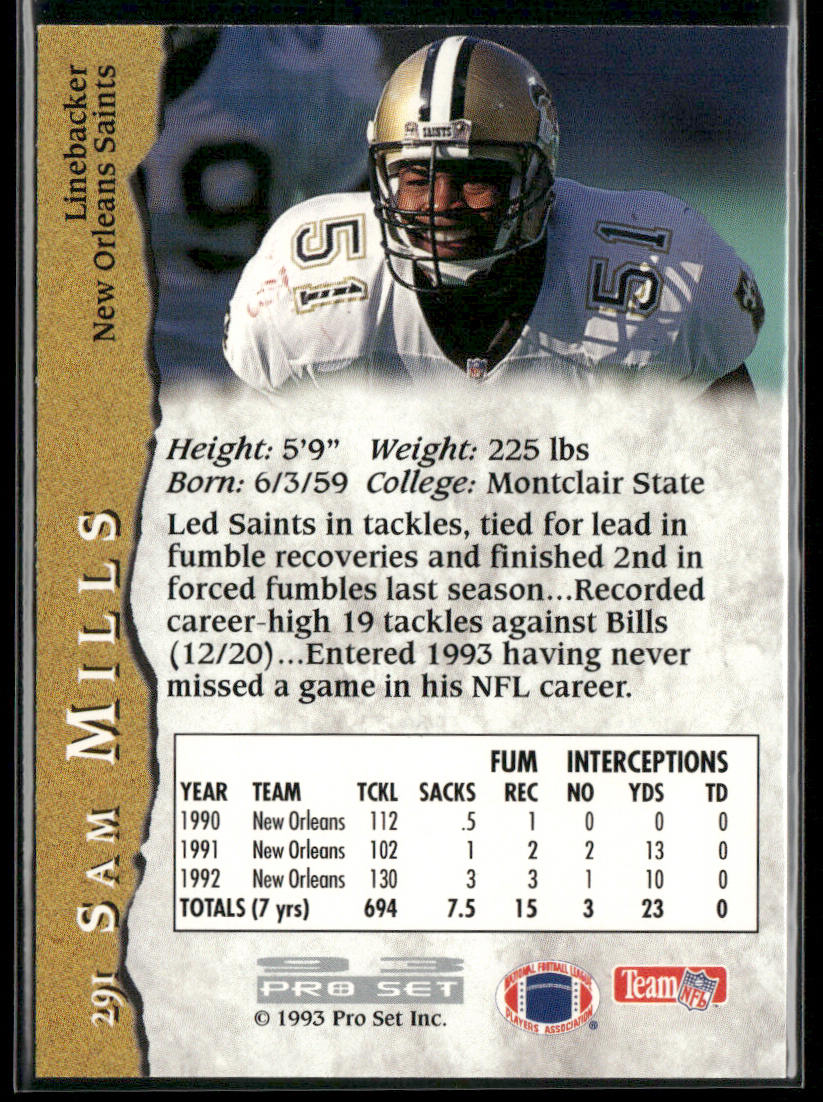 Sam Mills 1993 Pro Set #291 New Orleans Saints