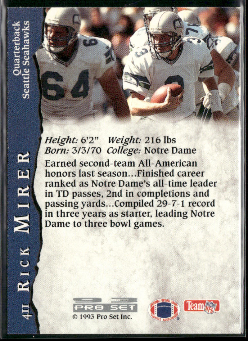 Rick Mirer 1993 Pro Set #411 RC Seattle Seahawks