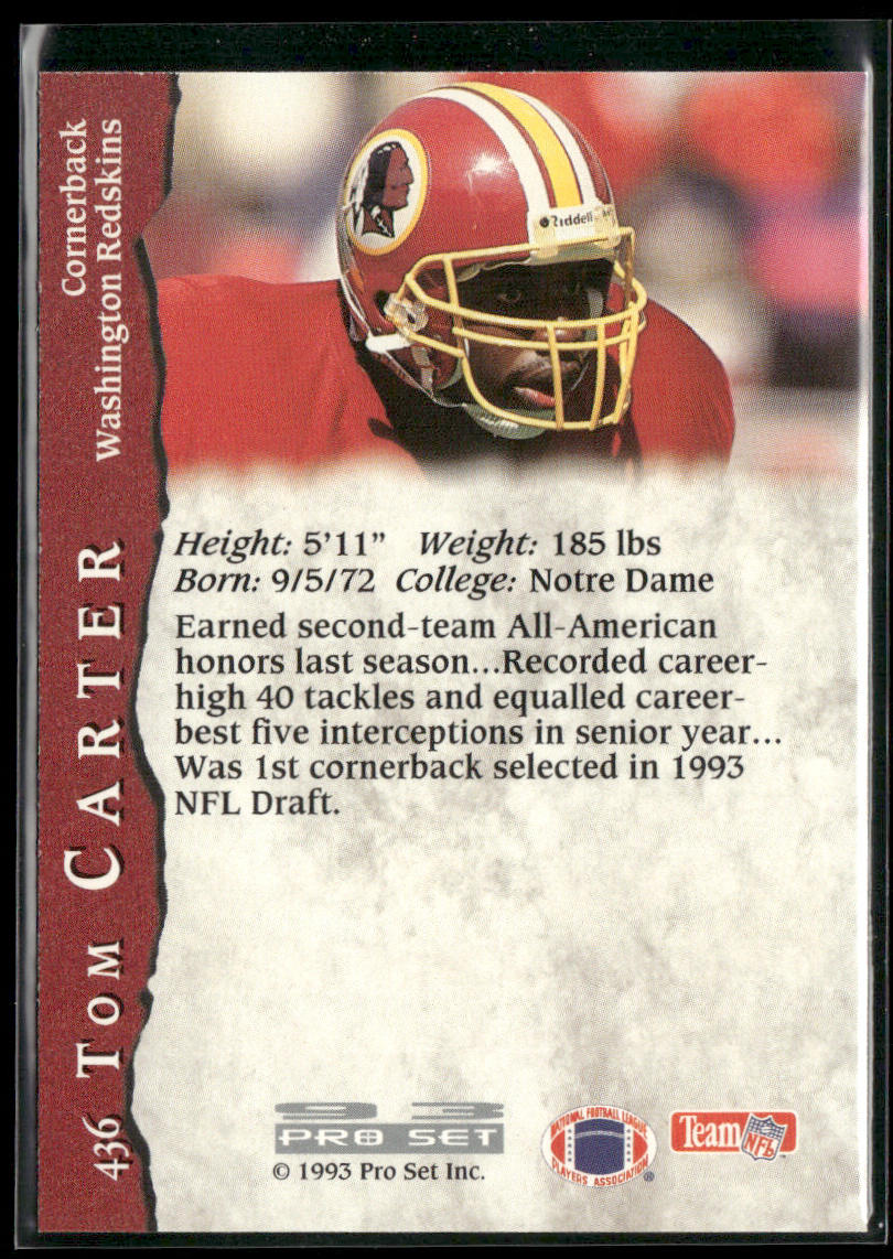 Tom Carter 1993 Pro Set #436 RC Washington Redskins