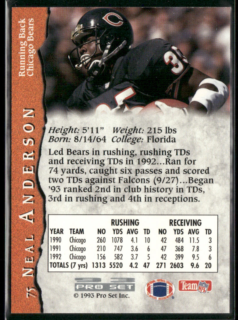 Neal Anderson 1993 Pro Set #75 Chicago Bears