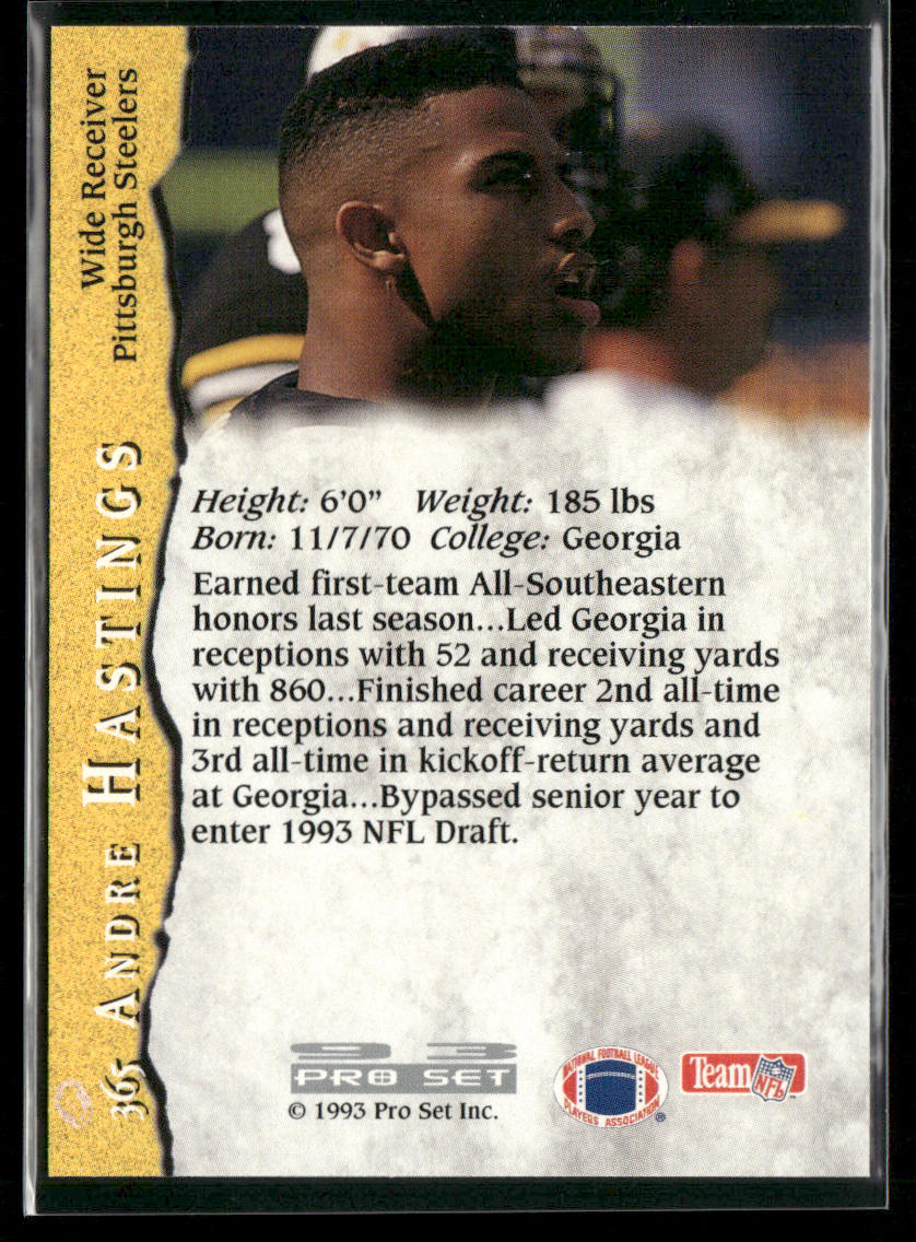 Andre Hastings 1993 Pro Set #365 RC Pittsburgh Steelers