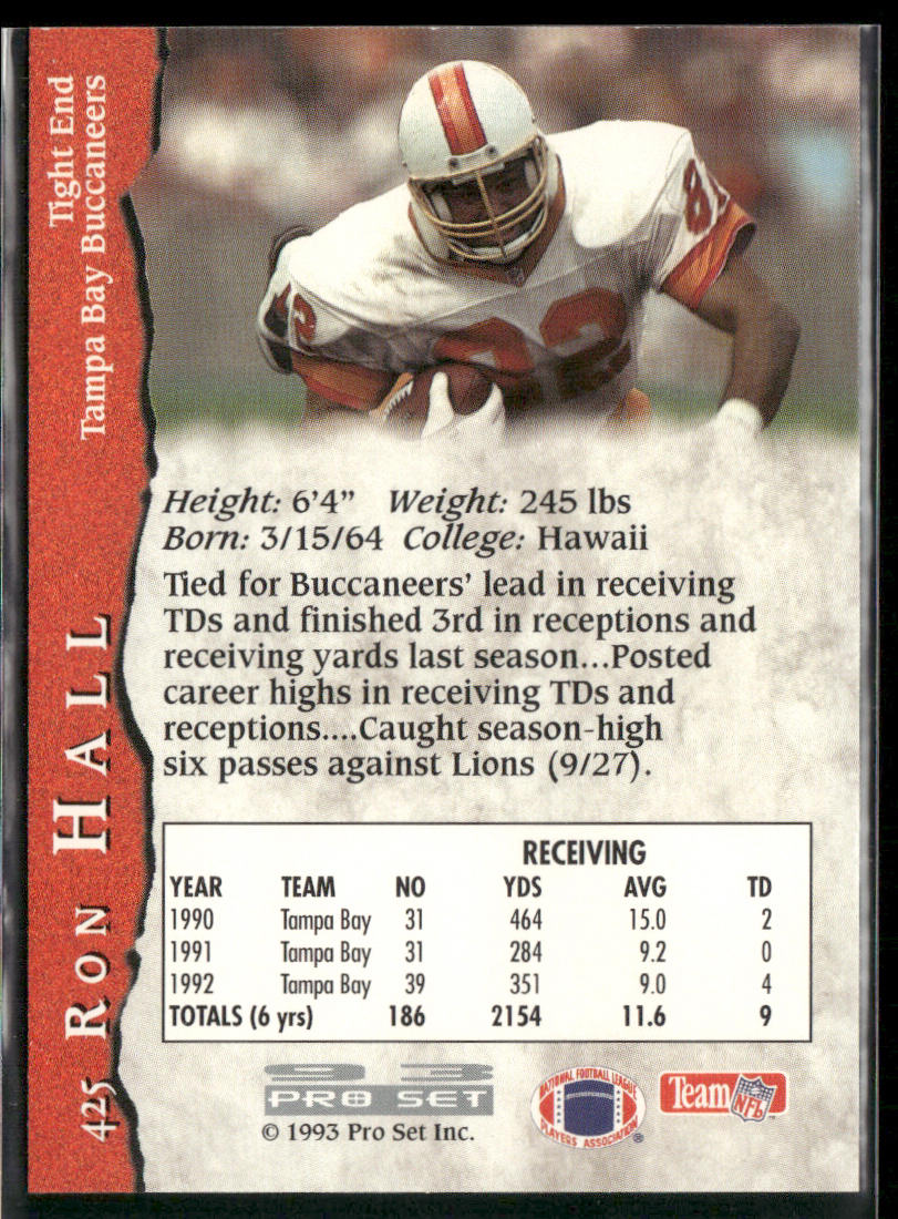 Ron Hall 1993 Pro Set #425 Tampa Bay Buccaneers