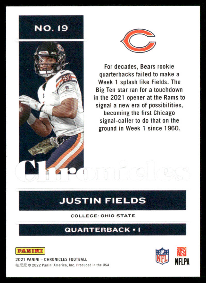 Justin Fields 2021 Panini Chronicles #19 RC Chicago Bears