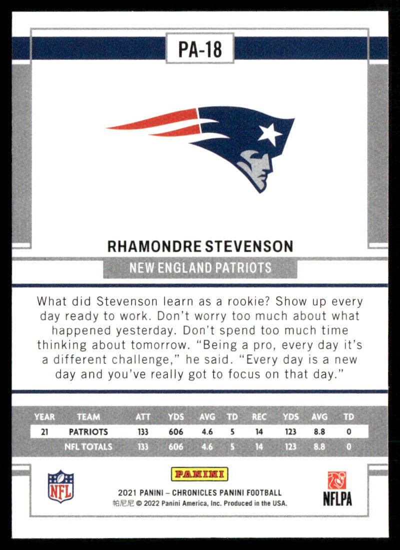 Rhamondre Stevenson 2021 Panini Chronicles Panini #PA-18 New England Patriots