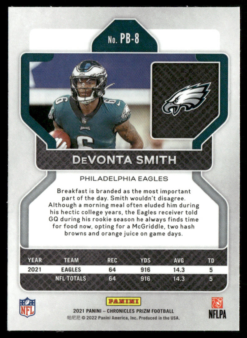 DeVonta Smith 2021 Panini Chronicles Prizm Black #PB-8 Philadelphia Eagles