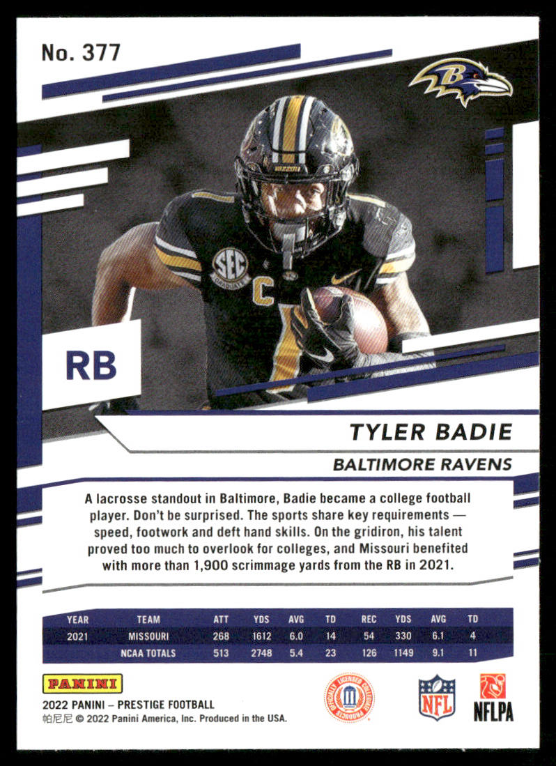 Tyler Badie 2022 Panini Prestige #377 RC Baltimore Ravens