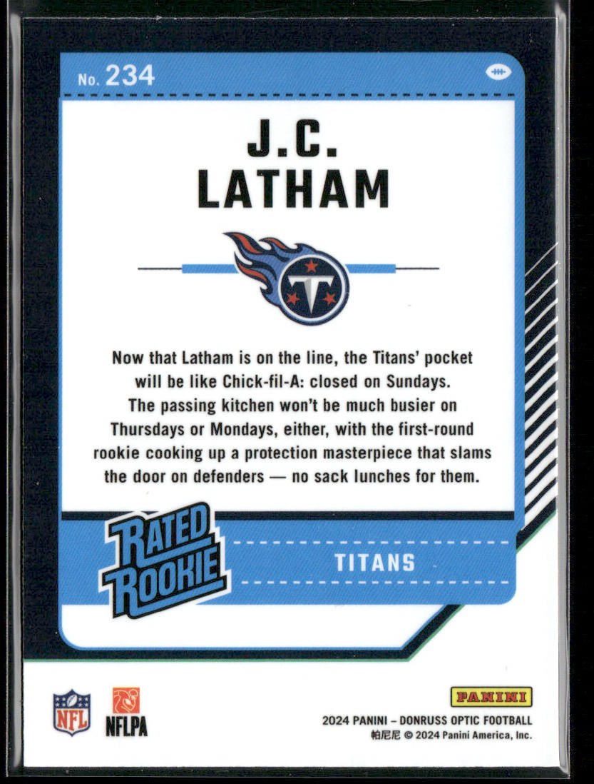 J.C. Latham 2024 Donruss Optic #234 RC Tennessee Titans