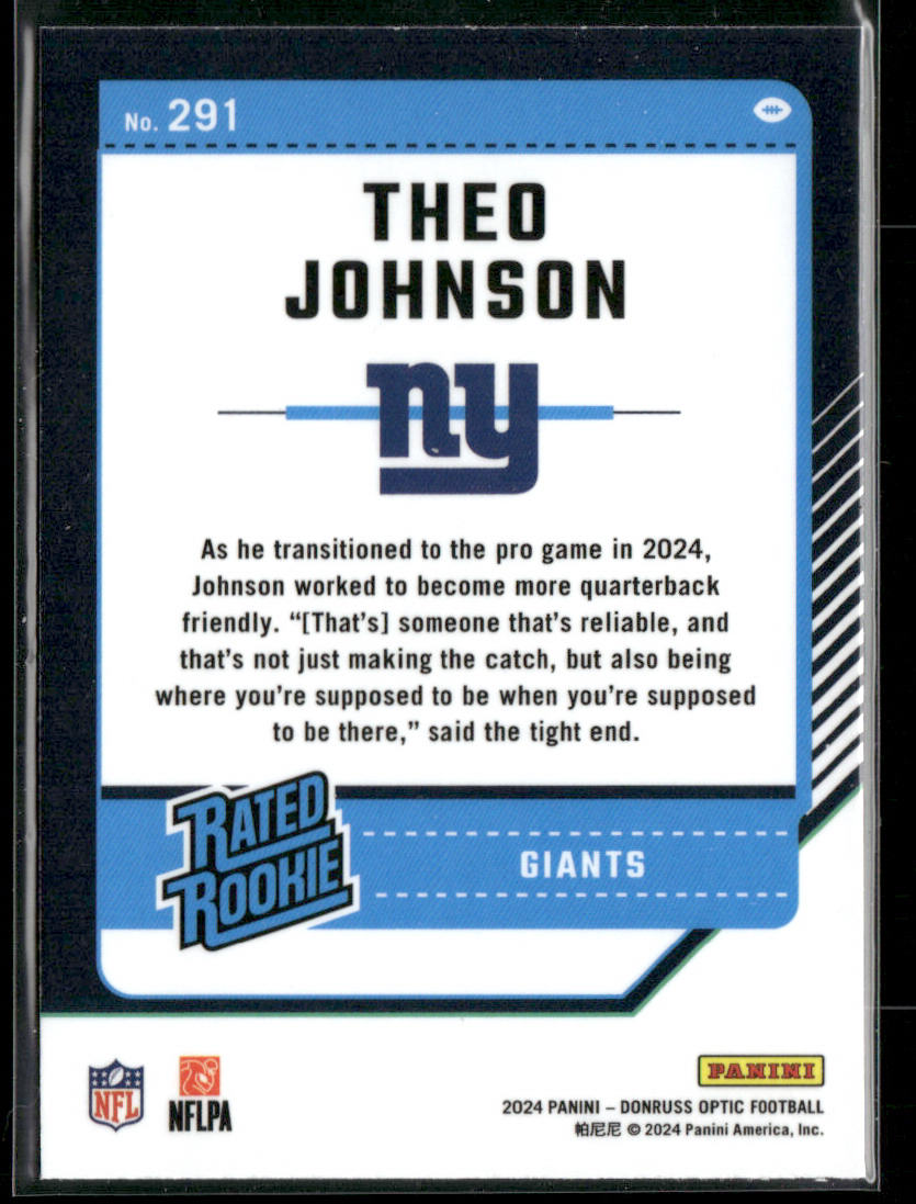 Theo Johnson 2024 Donruss Optic #291 RC New York Giants