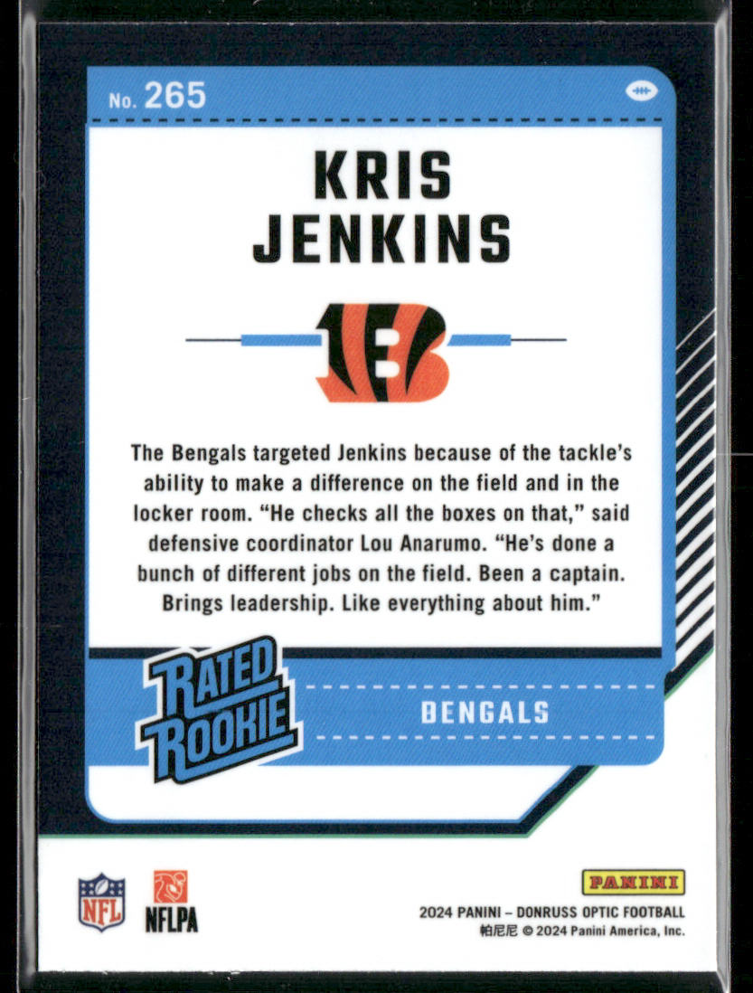Kris Jenkins 2024 Donruss Optic #265 RC Cincinnati Bengals