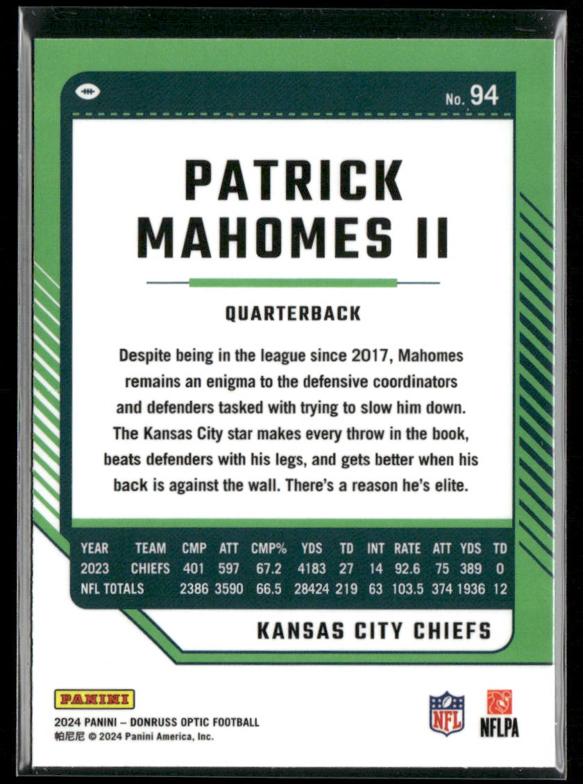 Patrick Mahomes II 2024 Donruss Optic #94 Kansas City Chiefs