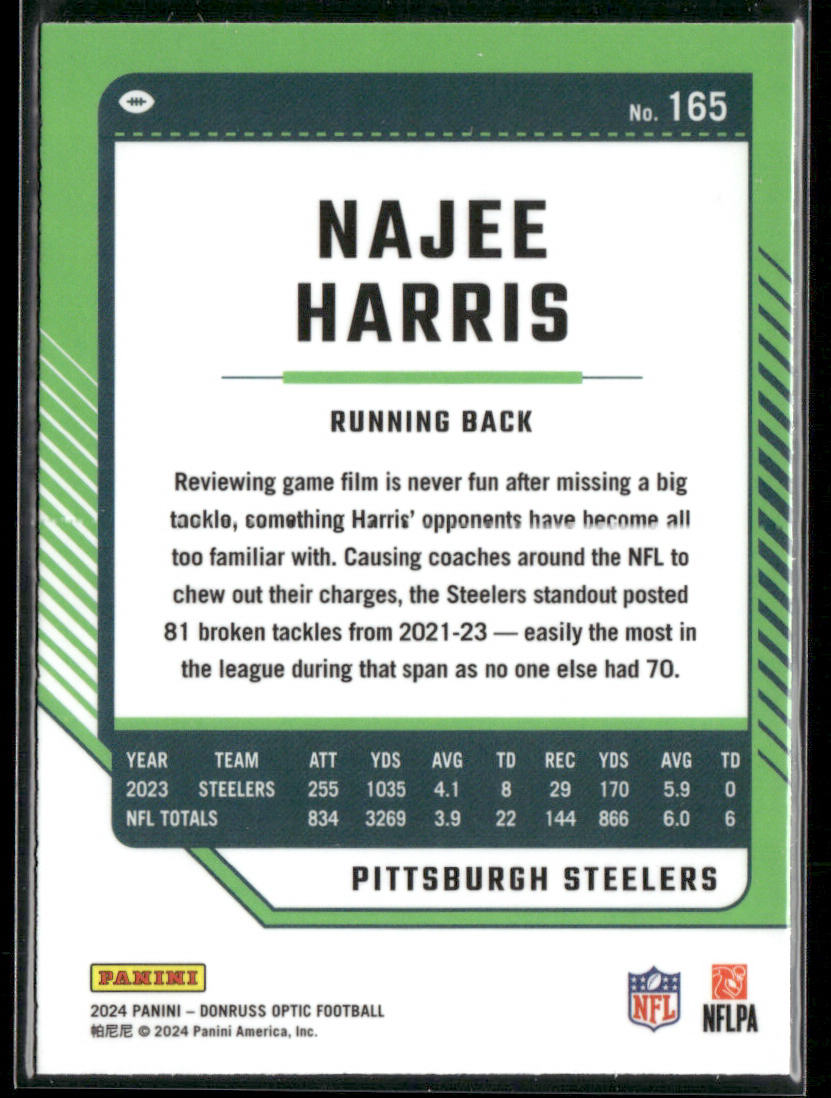 Najee Harris 2024 Donruss Optic #165 Pittsburgh Steelers