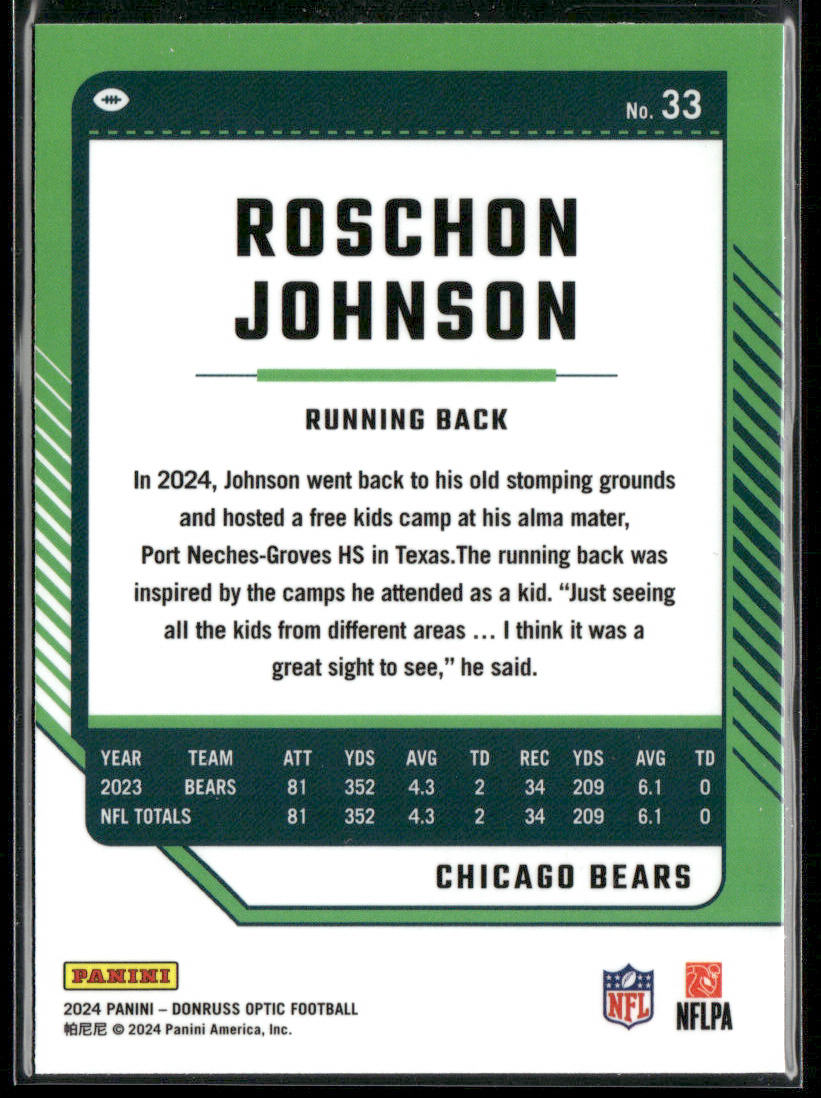 Roschon Johnson 2024 Donruss Optic #33 Chicago Bears