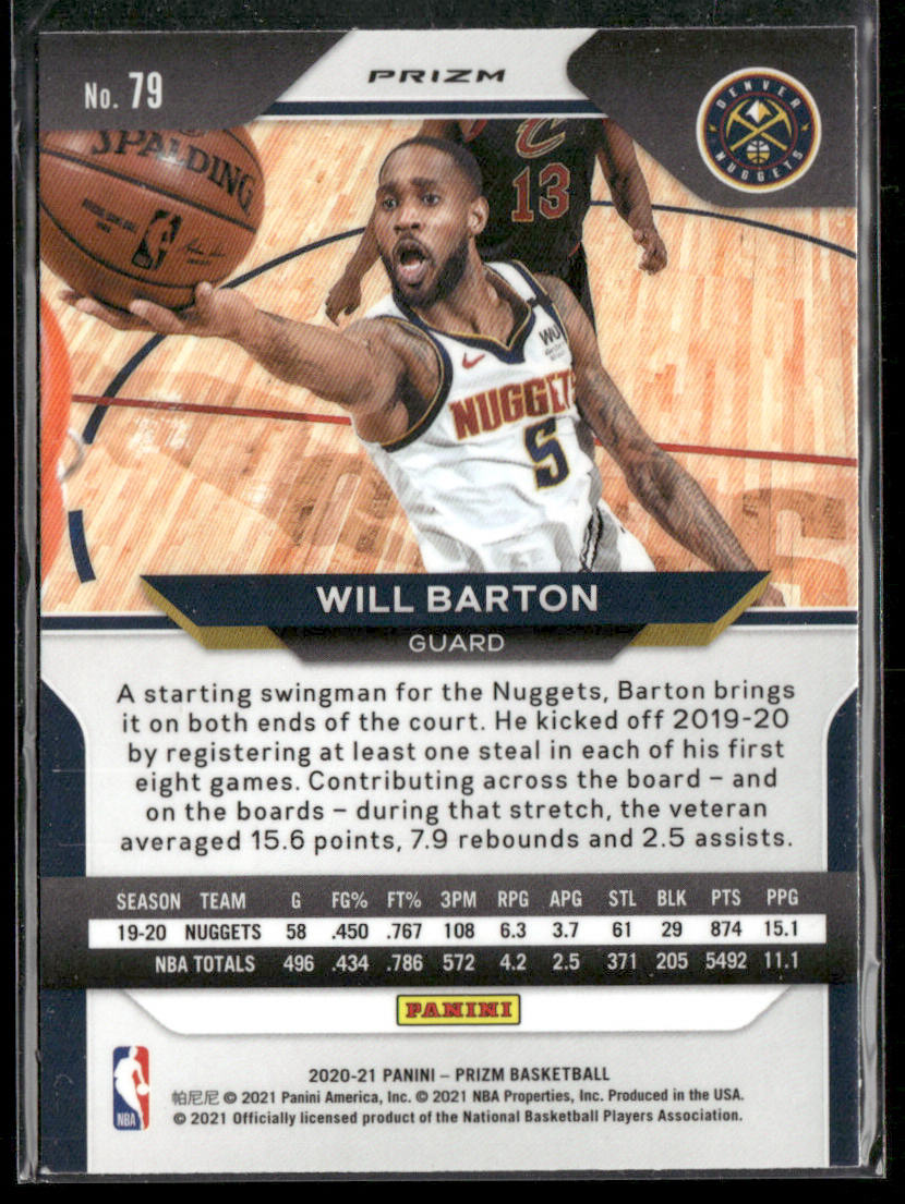 Will Barton 2020-21 Panini Prizm Red, White and Blue Prizms #79 Denver Nuggets