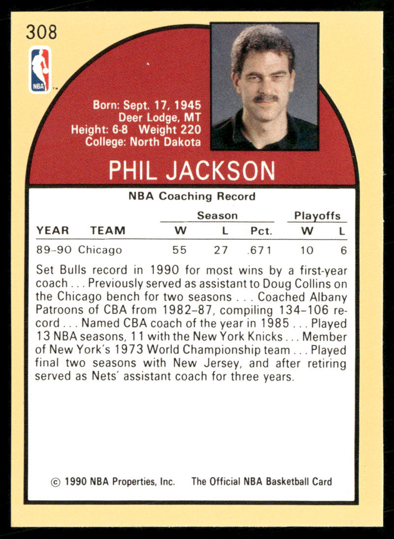 Phil Jackson 1990-91 Hoops #308 Chicago Bulls