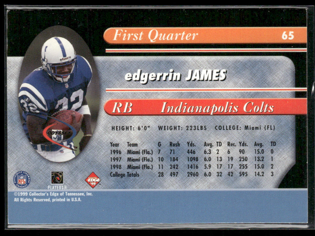 Edgerrin James 1999 Collector's Edge Odyssey #65 RC Indianapolis Colts back