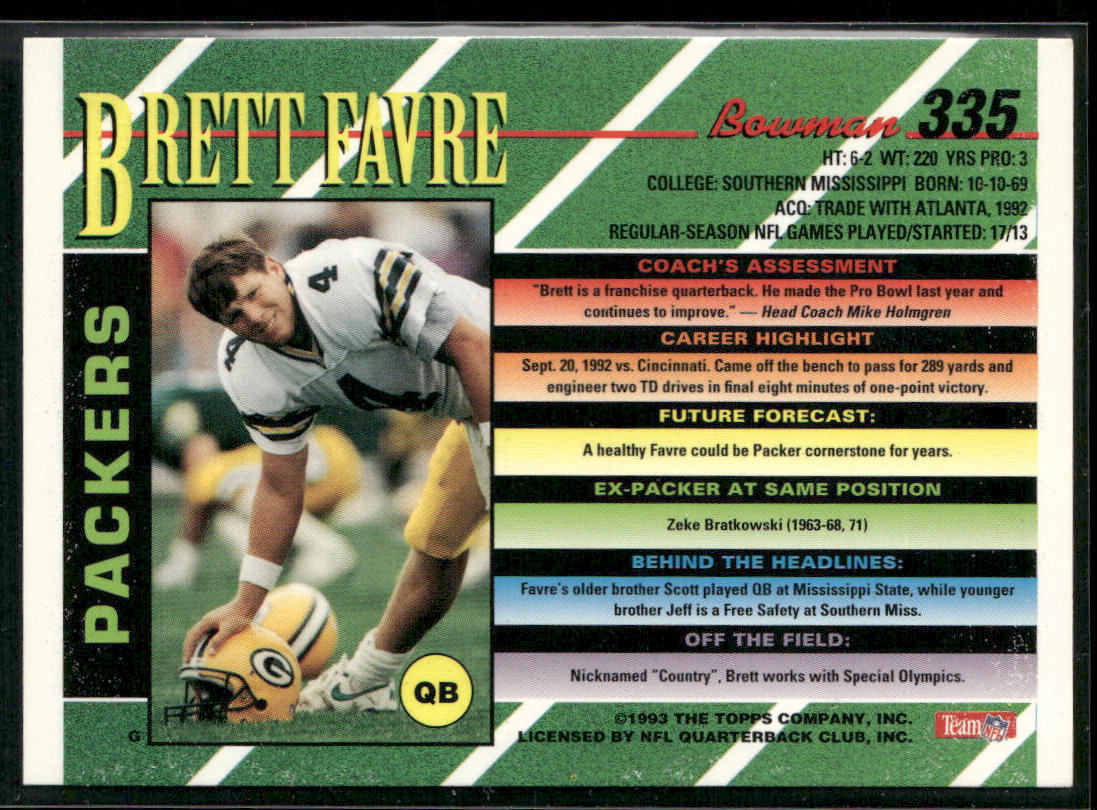 Brett Favre 1993 Bowman #335 Green Bay Packers