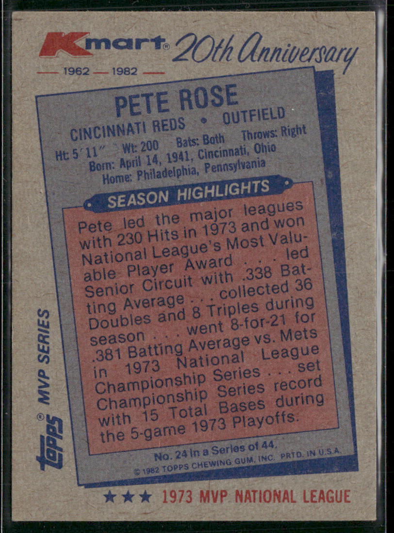 Pete Rose 1982 Topps Kmart 20th Anniversary AL & NL MVP's #24 Cincinnati Reds