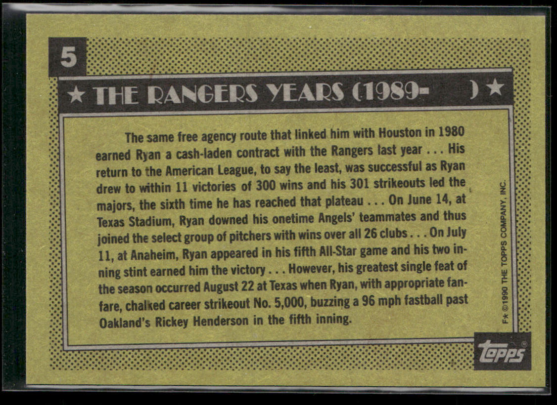 Nolan Ryan 1990 Topps #5 Texas Rangers