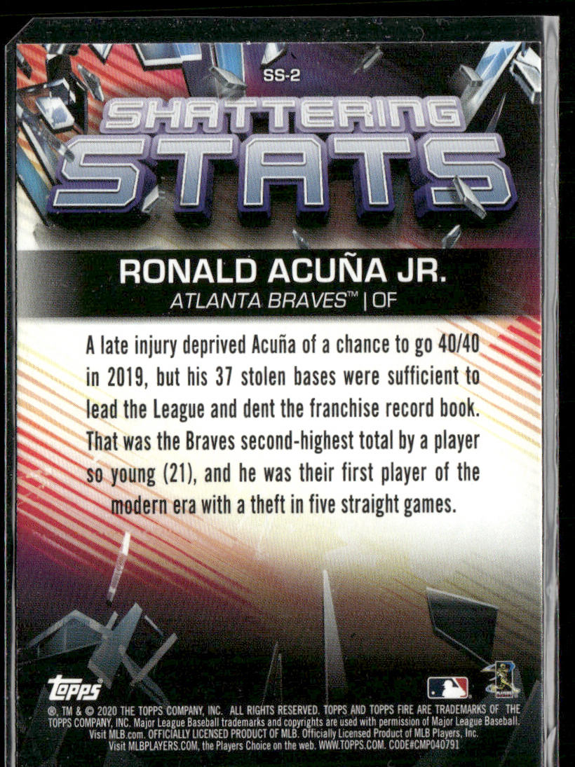 Ronald Acuña Jr. 2020 Topps Fire Shattering Stats Gold Minted #SS-2 Braves