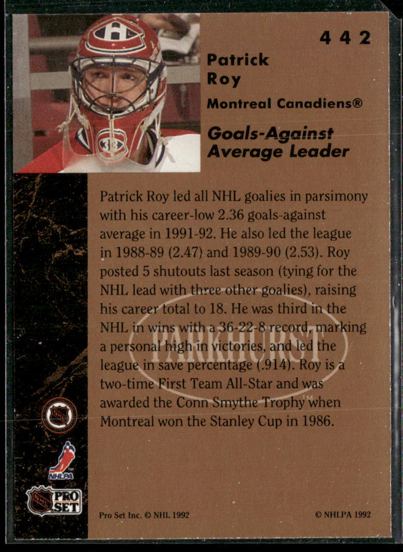 Patrick Roy 1991-92 Parkhurst #442 Montreal Canadiens