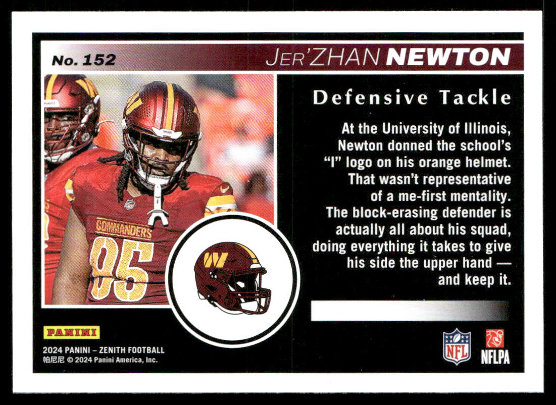 Jer’Zhan Newton 2024 Panini Zenith #152 RC Washington Commanders