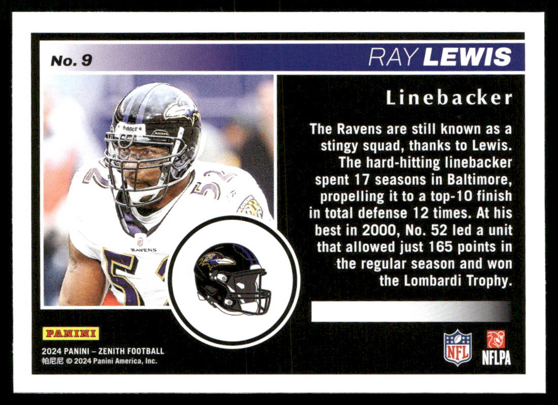 Ray Lewis 2024 Panini Zenith Retail #9 Baltimore Ravens