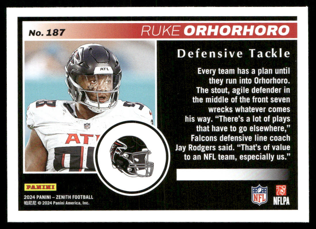 Ruke Orhorhoro 2024 Panini Zenith #187 RC Atlanta Falcons