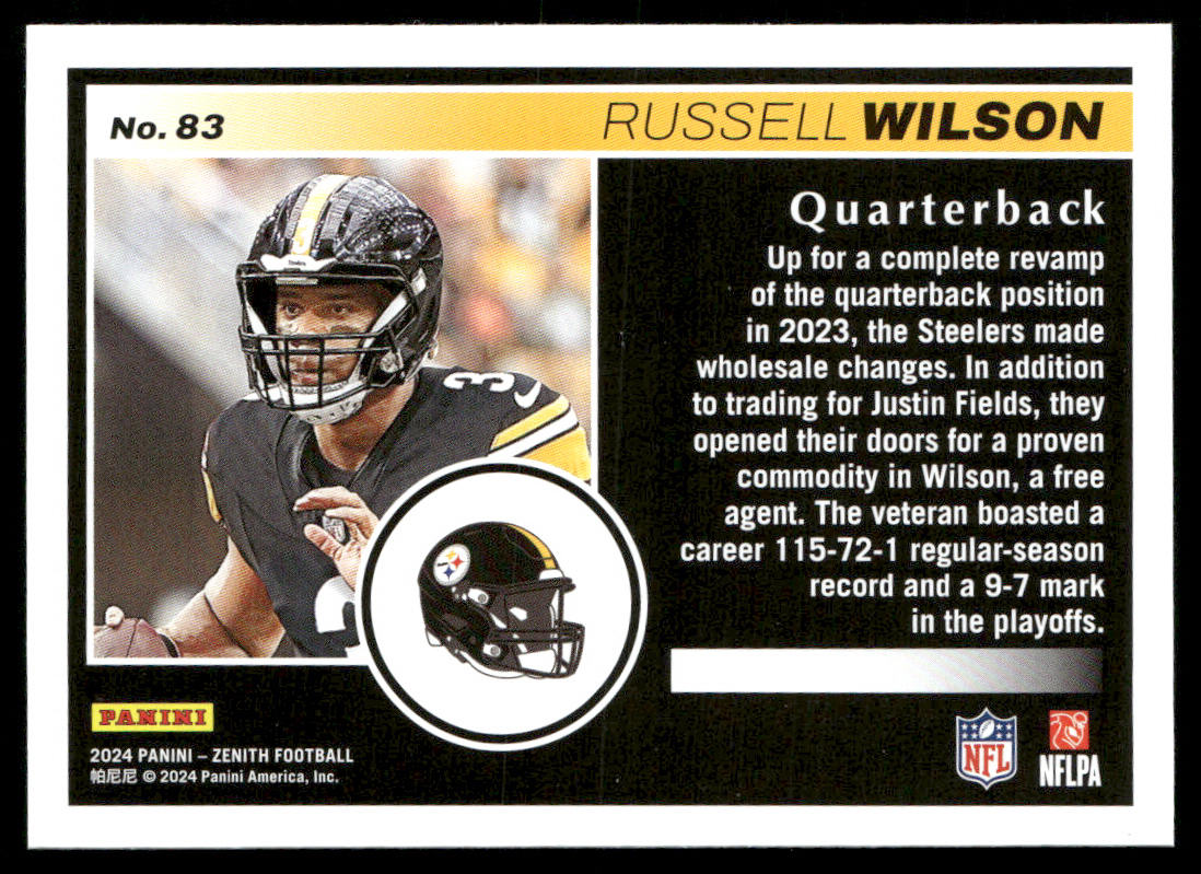 Russell Wilson 2024 Panini Zenith #83 Pittsburgh Steelers