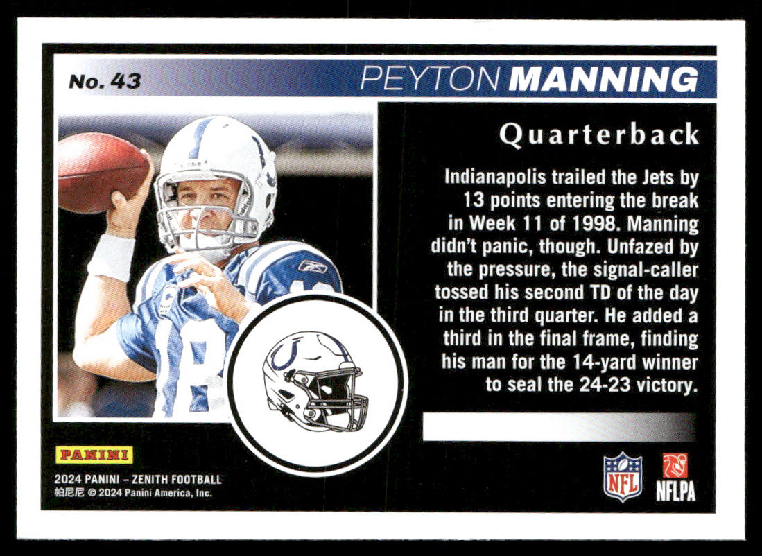 Peyton Manning 2024 Panini Zenith Retail #43 Indianapolis Colts