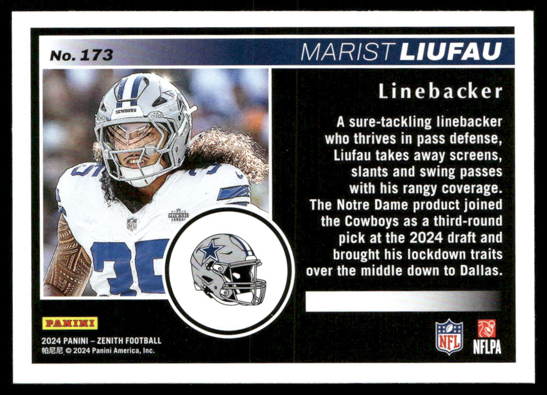 Marist Liufau 2024 Panini Zenith #173 RC Dallas Cowboys