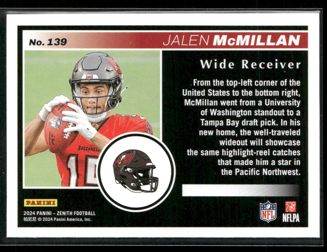 Jalen McMillan 2024 Panini Zenith Two Minute Drill #139 RC Tampa Bay Buccaneers