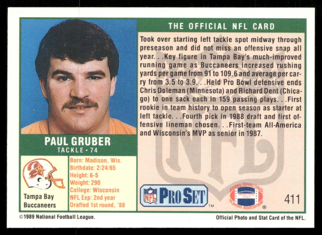 Paul Gruber 1989 Pro Set #411 RC Tampa Bay Buccaneers