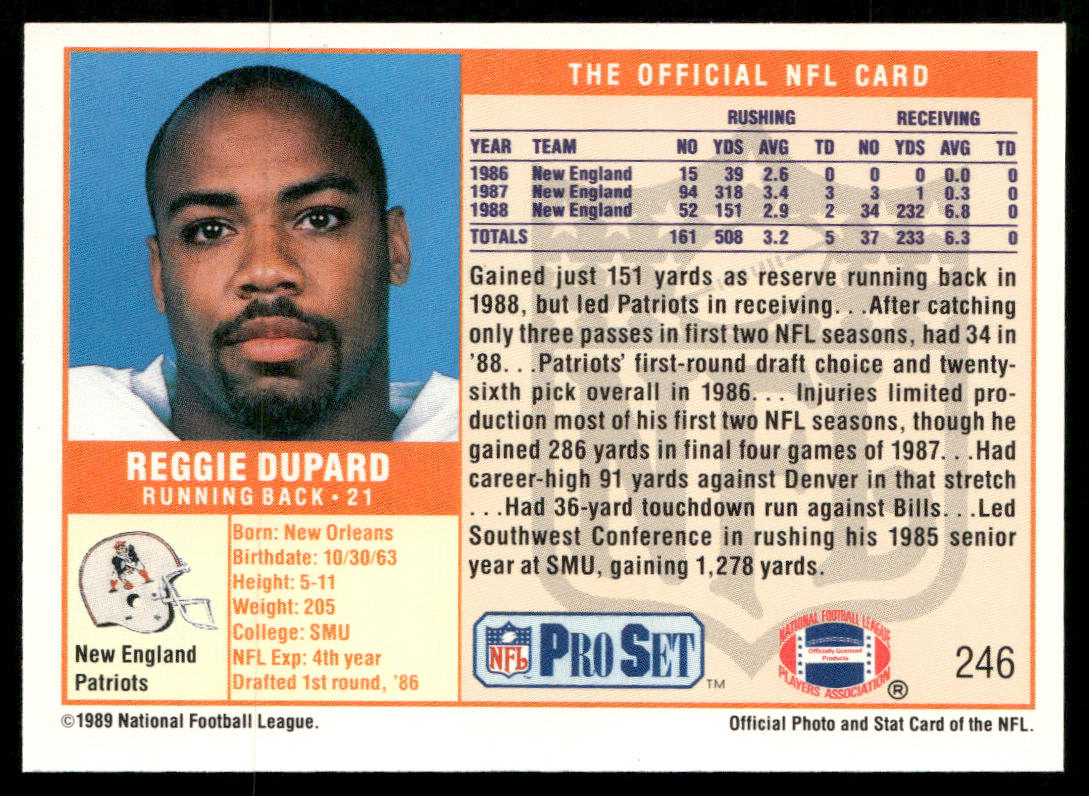 Reggie Dupard 1989 Pro Set #246 New England Patriots
