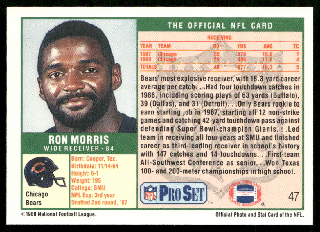 Ron Morris 1989 Pro Set #47b RC Replaced William Perry Chicago Bears back