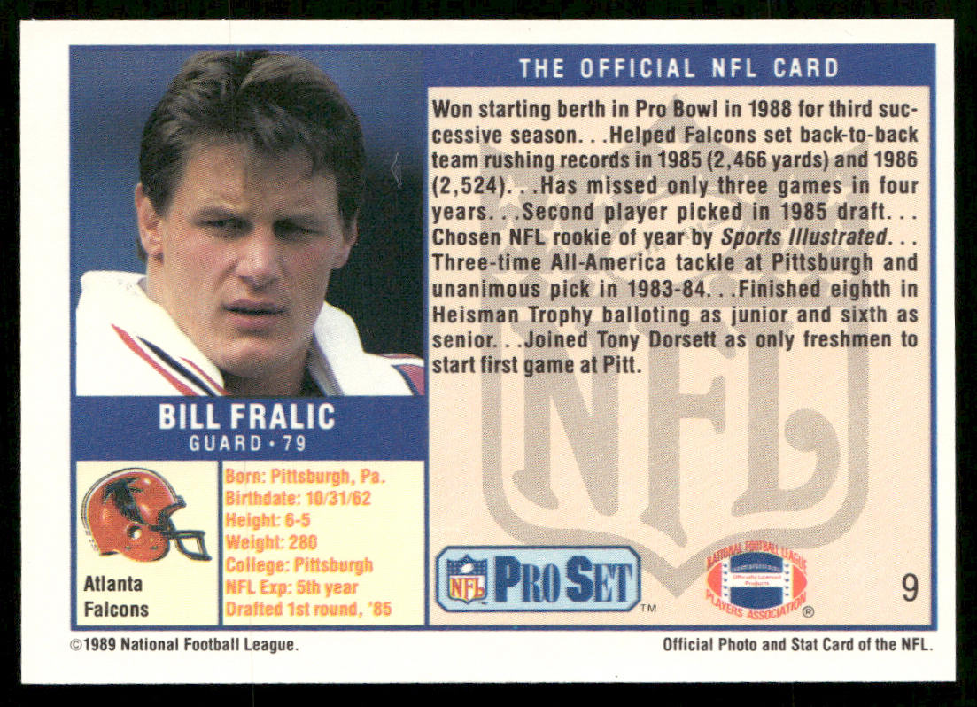 Bill Fralic 1989 Pro Set #9 Atlanta Falcons back