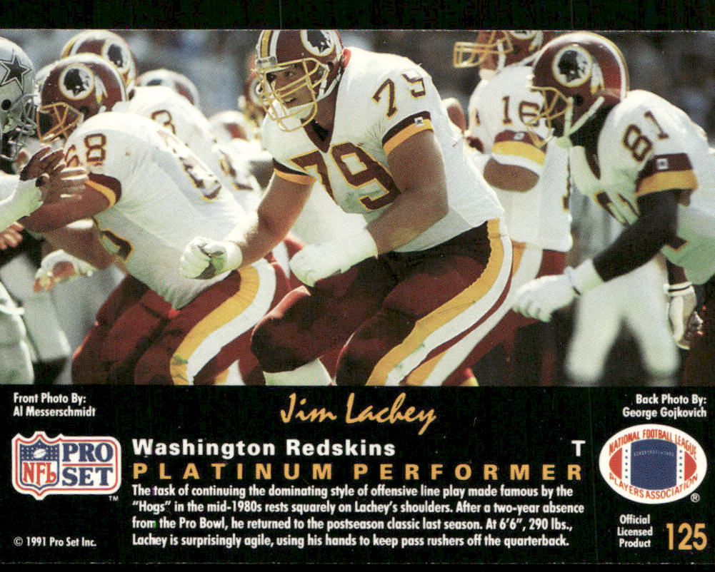 Jim Lachey 1991 Pro Set Platinum #125 Washington Redskins back