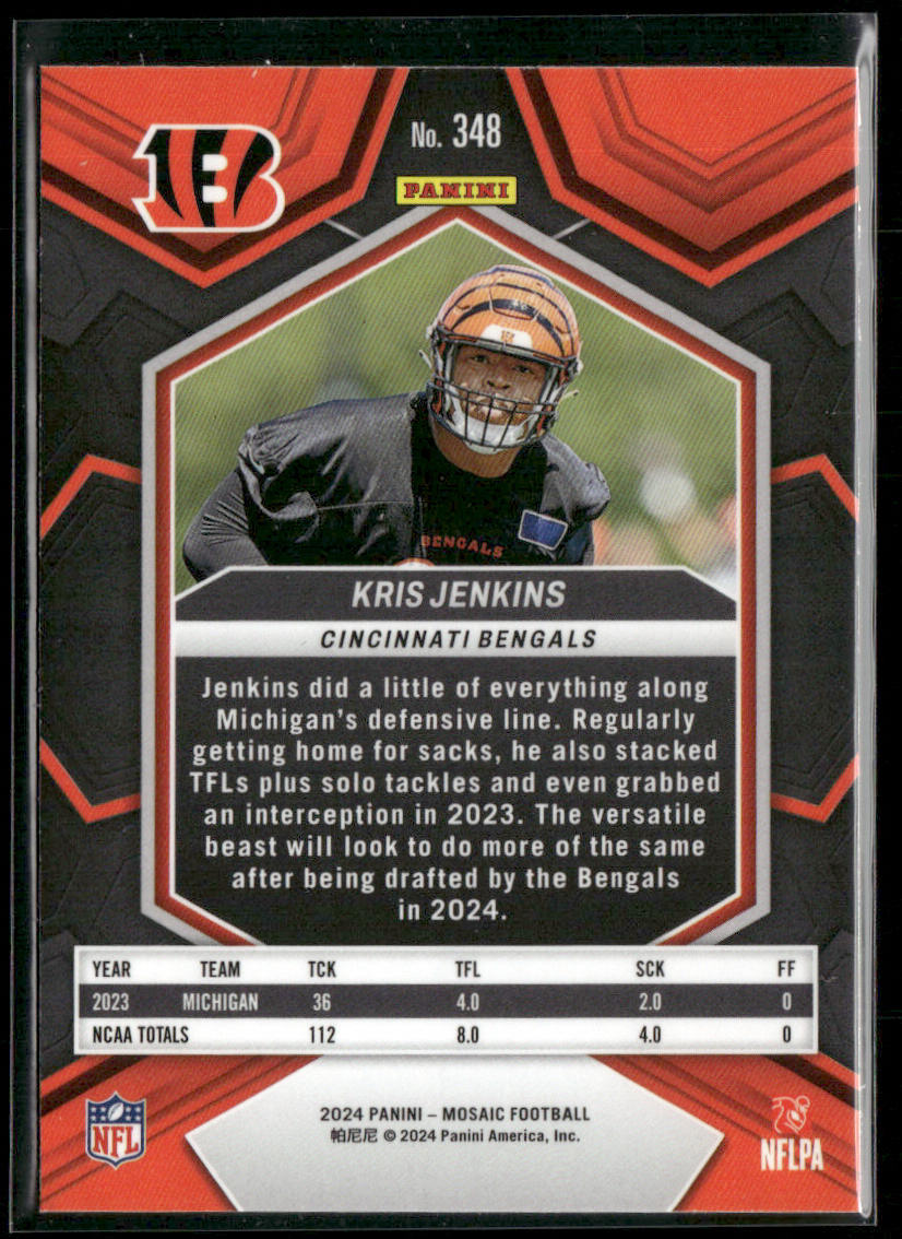Kris Jenkins 2024 Panini Mosaic #348 RC Cincinnati Bengals