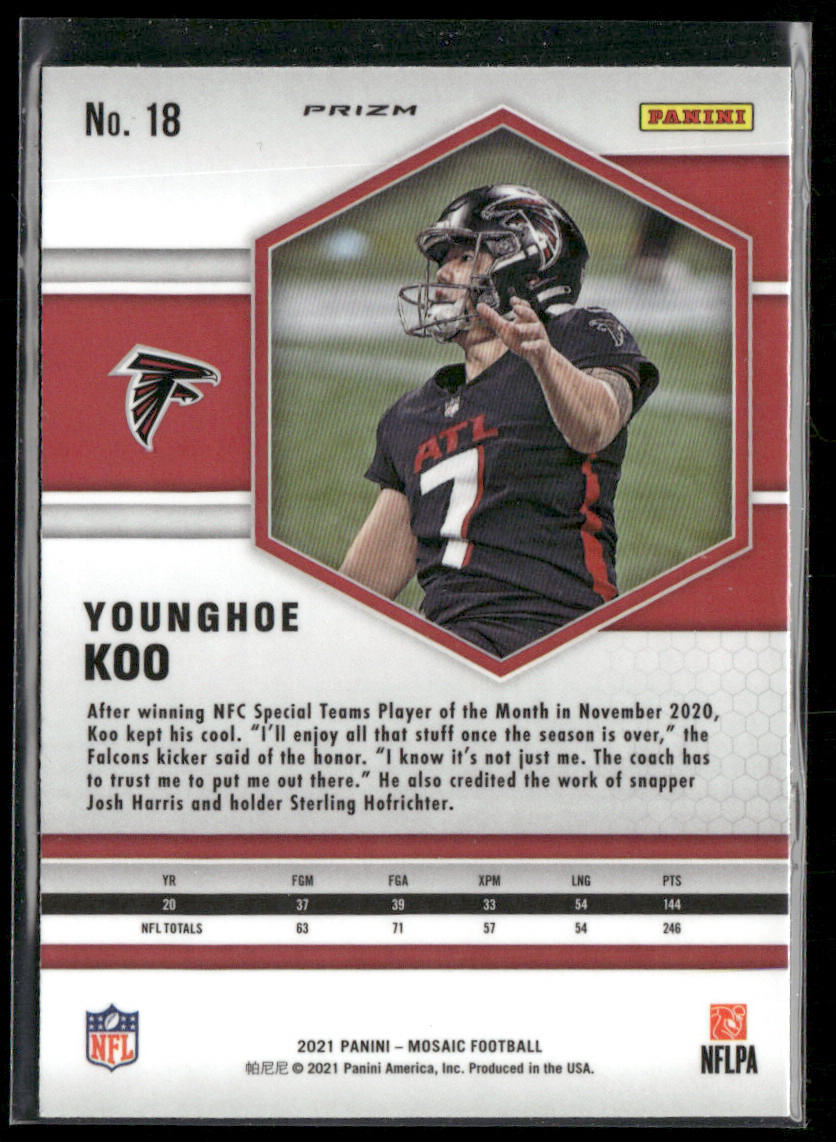 Younghoe Koo 2021 Panini Mosaic Prizm Green #18 Atlanta Falcons