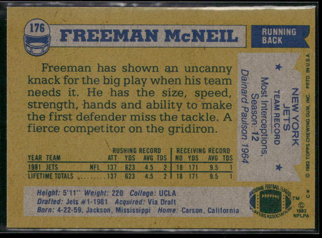 Freeman McNeil 1982 Topps #176 RC New York Jets