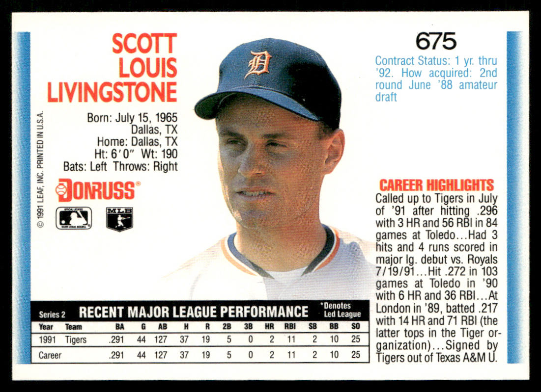 Scott Livingstone 1992 Donruss #675 Detroit Tigers