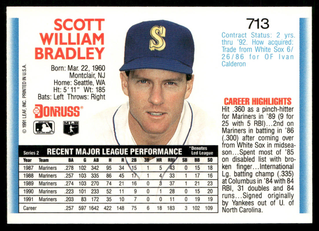 Scott Bradley 1992 Donruss #713 Seattle Mariners