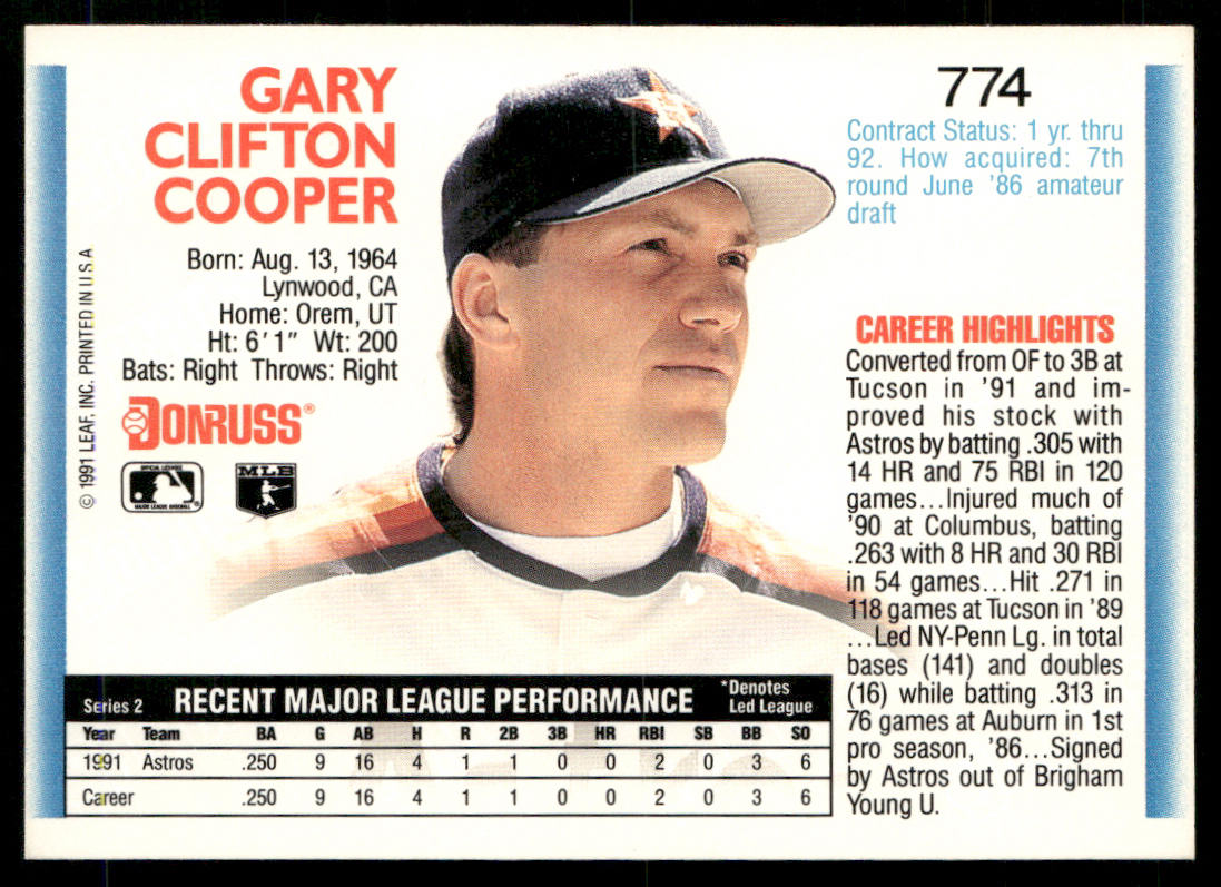 Gary Cooper 1992 Donruss #774 RC Houston Astros