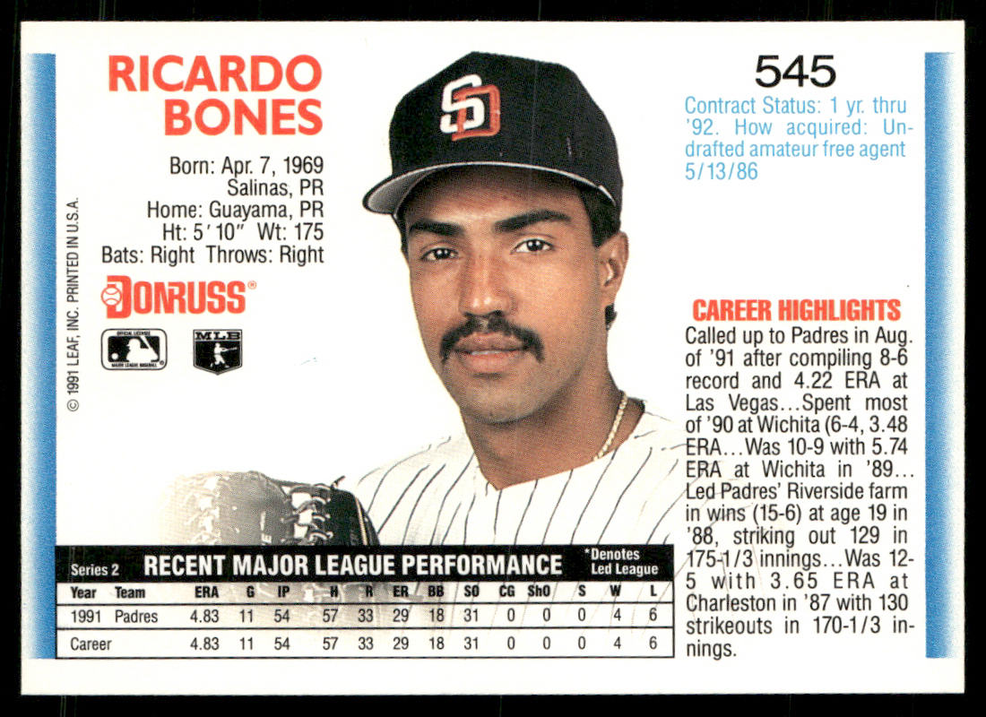 Ricky Bones 1992 Donruss #545 San Diego Padres