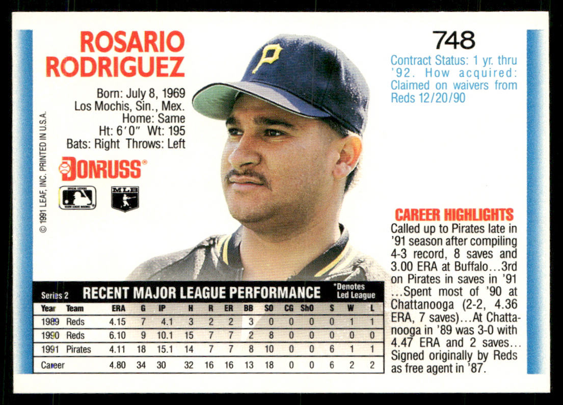 Rosario Rodriguez 1992 Donruss #748 Pittsburgh Pirates